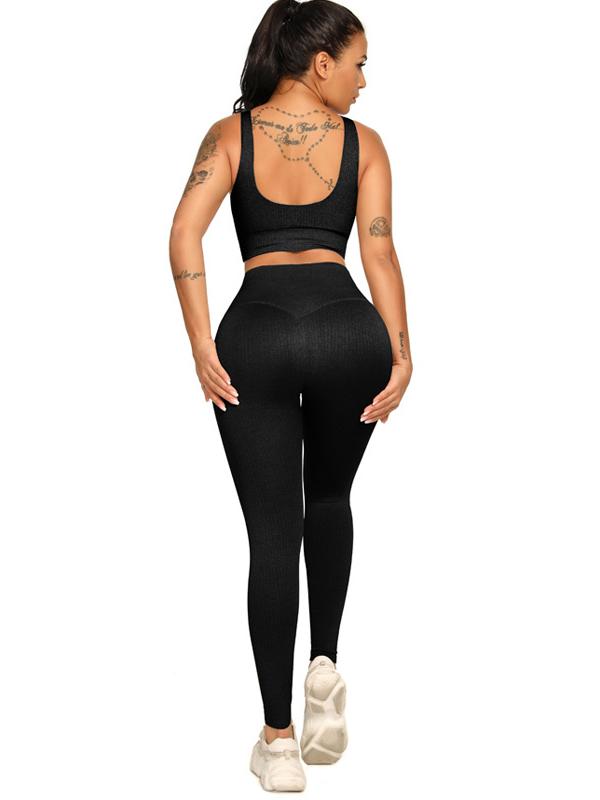 Solid Color High-Waisted Wrap Bra&Leggings Yoga Suits