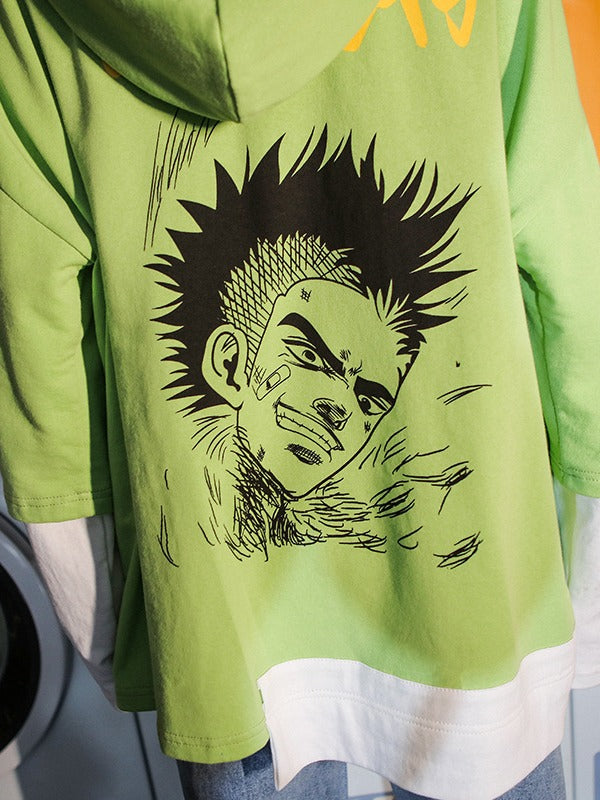 Tide Loose Print Cropped Splicing False Two Hoodie