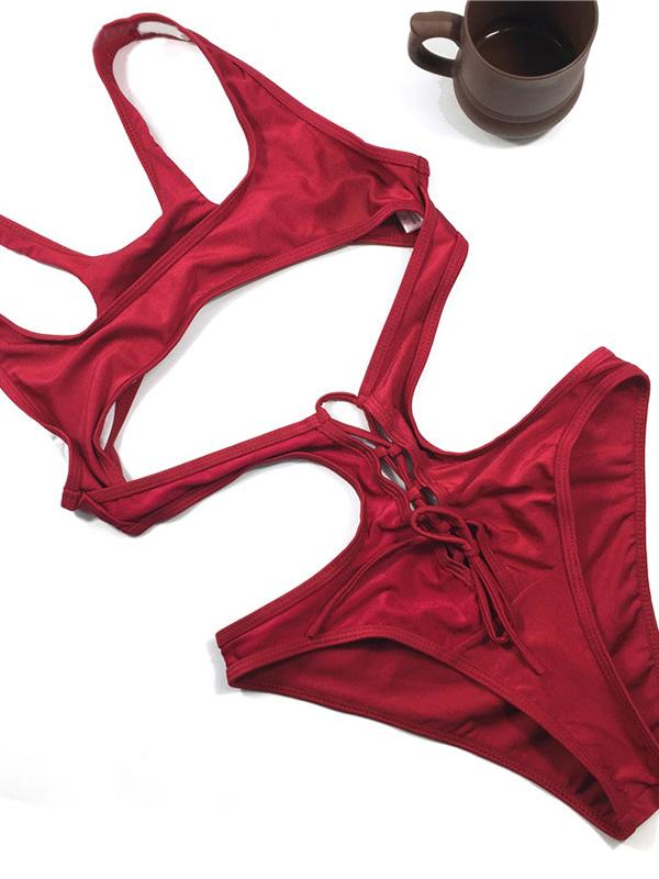 Sexy Hollow Solid One-piece Swimwear