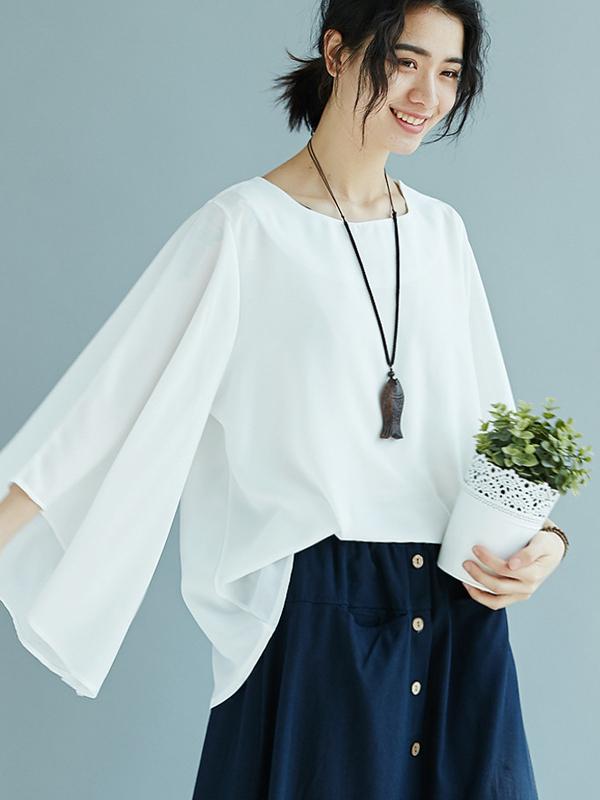 Solid Cropped Flared Sleeves Tops