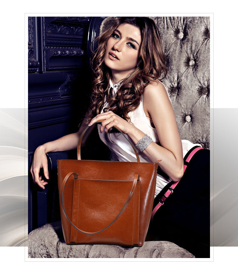 Leather tote bag simple classic women's bag
