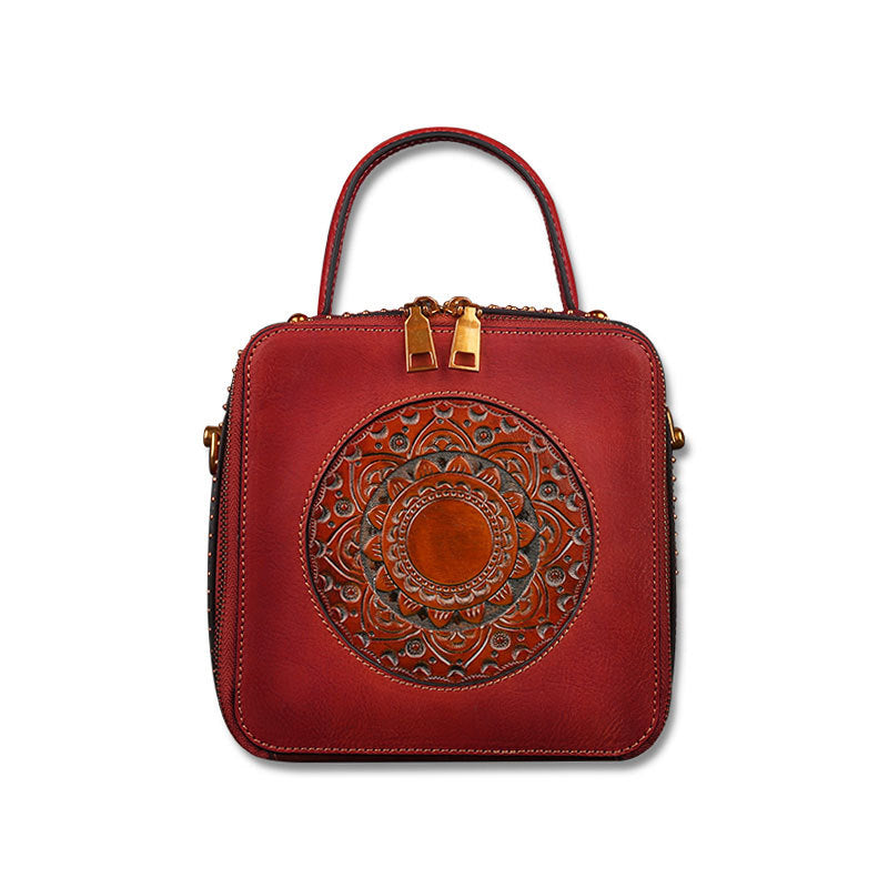 WOMEN GENUINE LEATHER VINTAGE TOTEM DESIGNER HANDBAG SHOULDER BAG