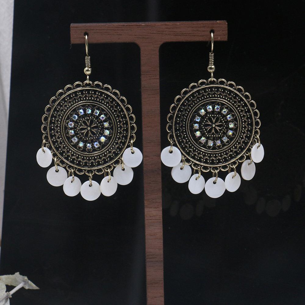 Fashion Round Cutout Diamond Ear Jewelry Shell Tassel Earrings