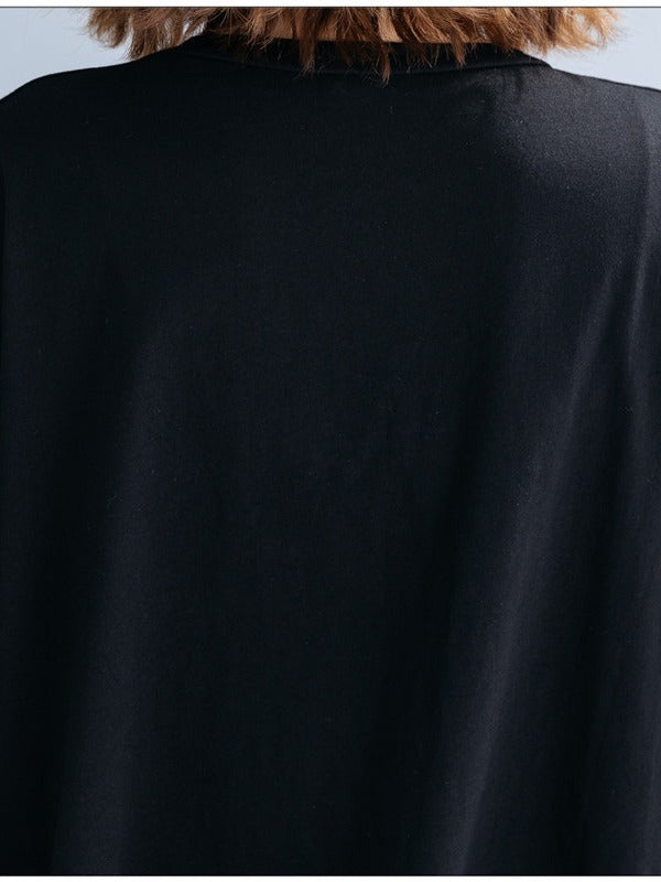 EMBROIDERED BLACK&WHITE LOOSE ROUND-NECK T-SHIRT