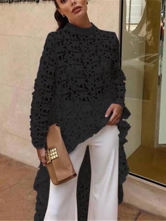 Crochet Hollow Solid Shirt Top