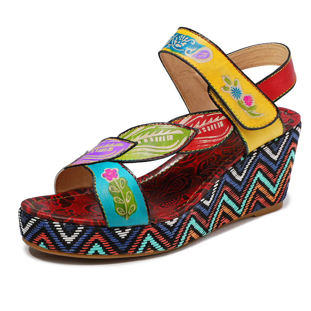 Leather Sandals with Leaves and Flowers
