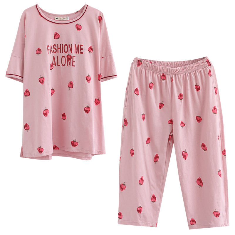 LOOSE SHORT SLEEVE PRINTED LOUNGEWEAR&PAJAMAS SET