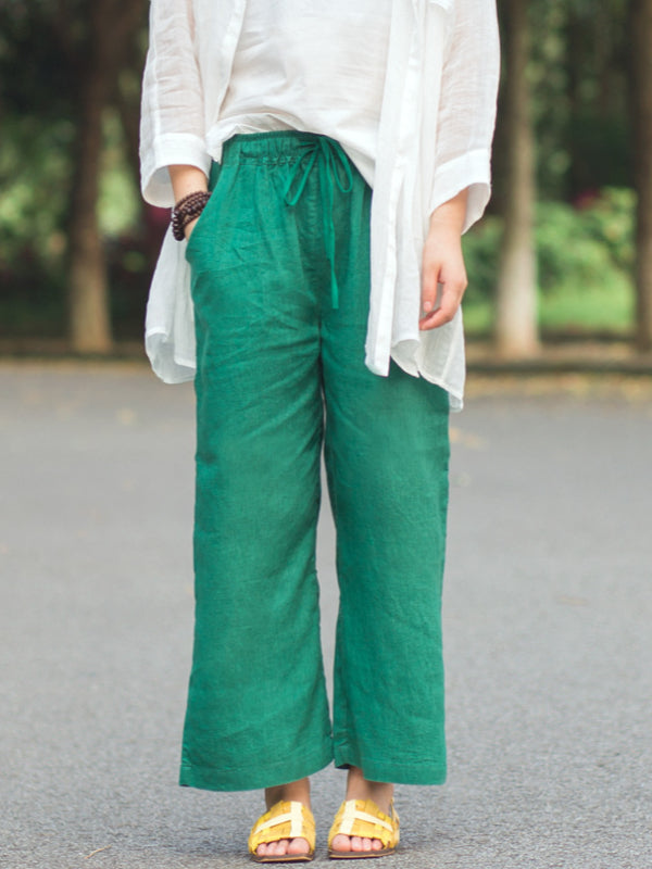 VINTAGE LINEN DRAPE WIDE LEG PANTS