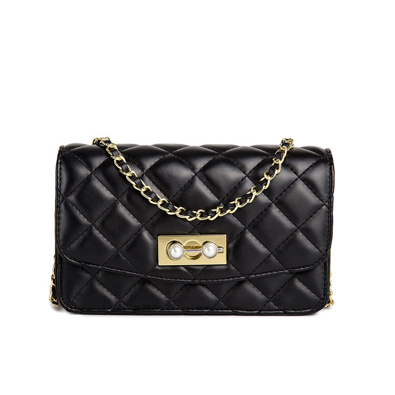 Pearl lock chain shoulder slant small square bag