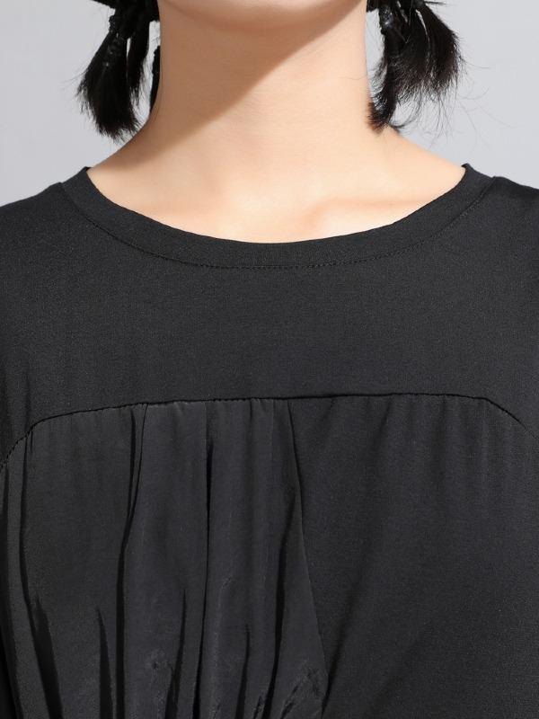 Casual Cropped Ruffled Black T-Shirts