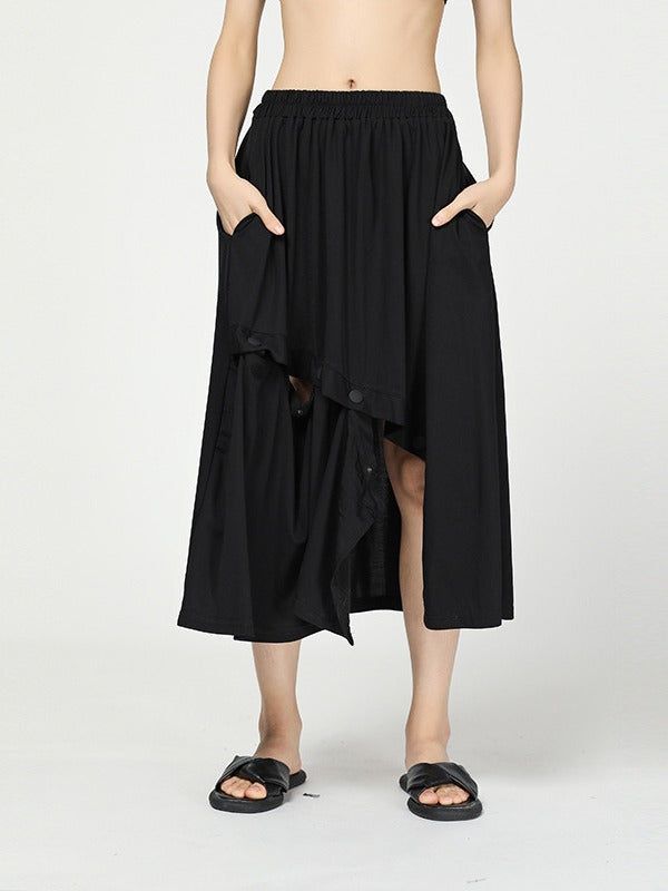 Stylish Black Cropped Button Splicing Skirt