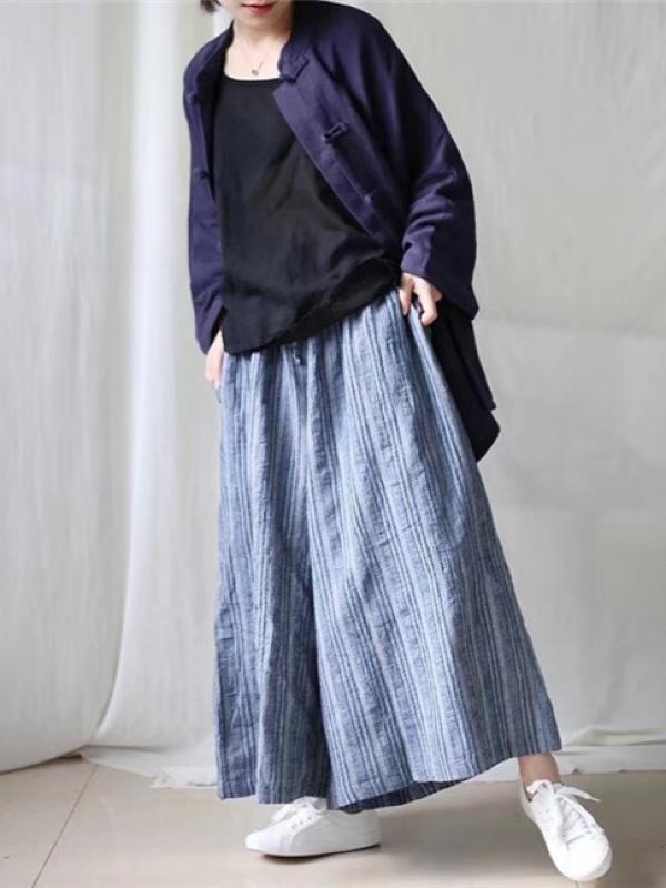 RETRO LINEN STRIPED WIDE LEG CULOTTES