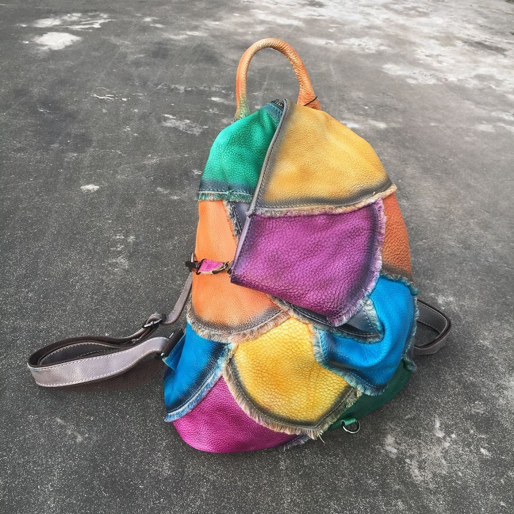 Vintage women's handbag hand-retouched backpack