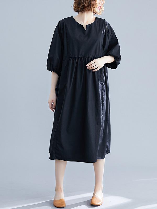 Casual Loose Solid Half-Sleeve Long Dress