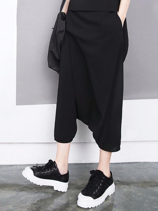 BLACK LOOSE EMPIRE CROPPED PANTS - Zebrant