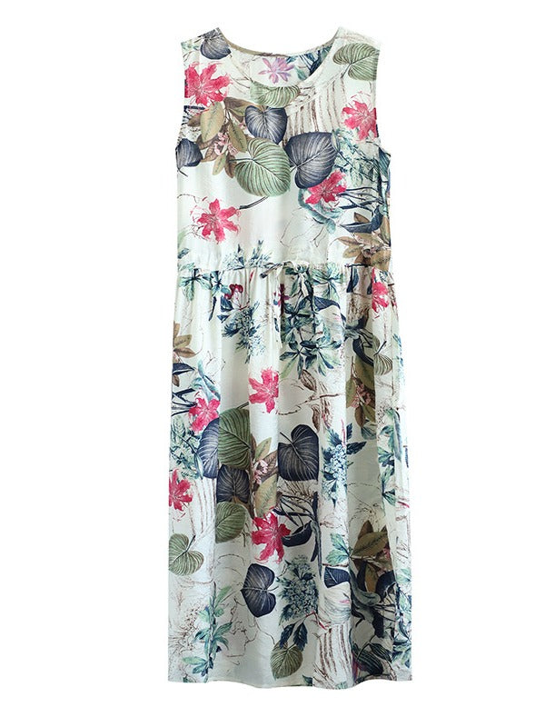 NATIONAL FLOWER PRINTED SLEEVELESS LONG DRESS