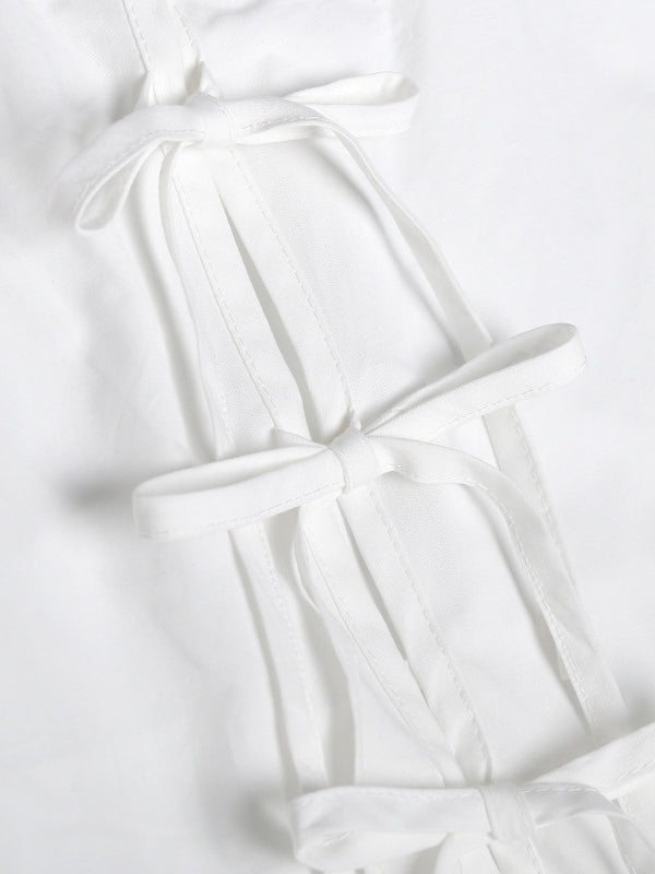 SOLID BOWKNOT DRAWSTRING FALBALA MINI DRESS