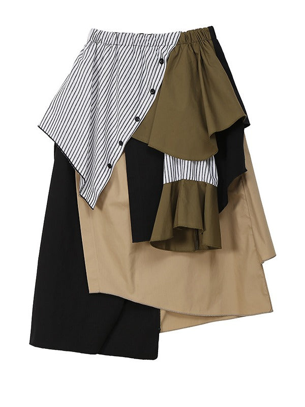 Tide Striped Cropped Stitching Skirt