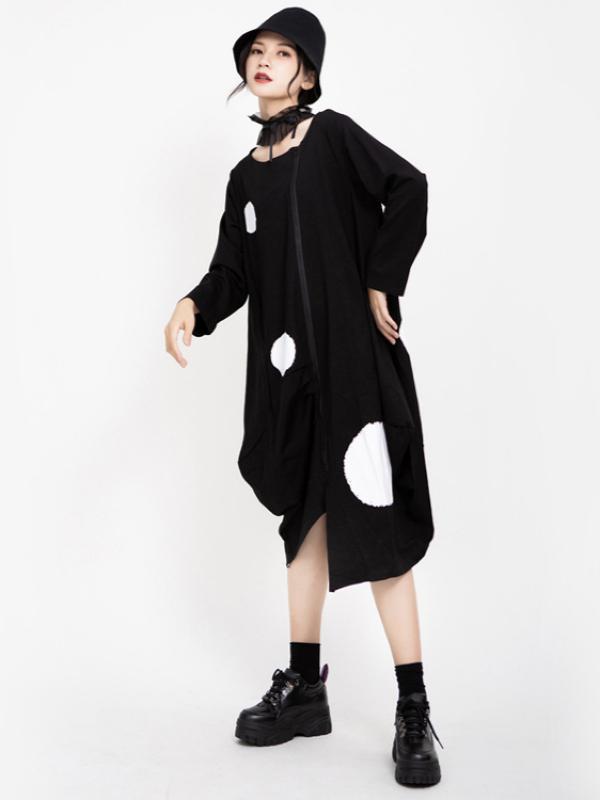POLKA-DOT PRINTED CROPPED ZIPPER MIDI DRESS OUTWEAR