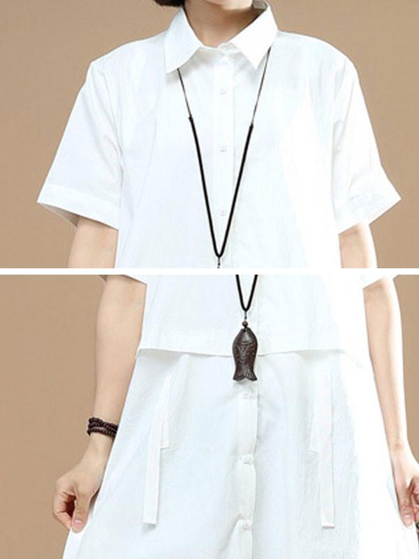 Summer Short Sleeves Women Irregular Lacing White Dress