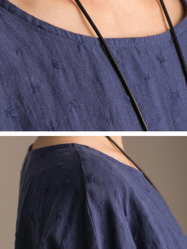 Linen Bat Sleeve Round Neck Loose White Shirt