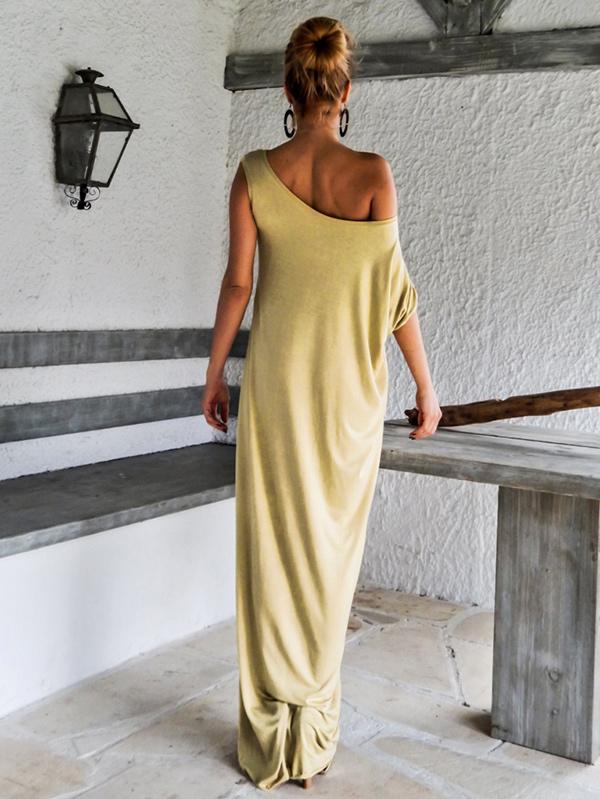 Simple Asymmetric Round-neck Maxi Dress