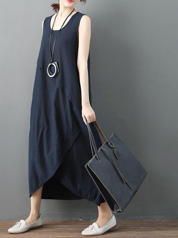 Casual Solid Cropped Sleeveless Dress