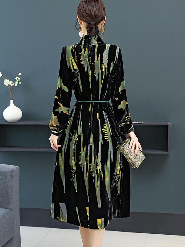 Vintage Velvet Collect Waist Midi Dress
