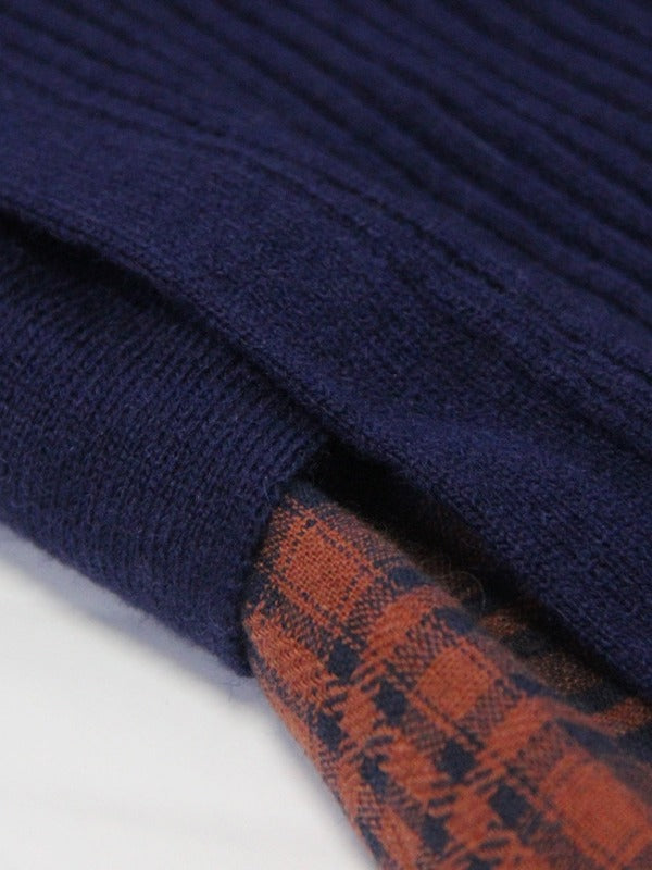 Vintage Pleated Bow Plaid Doll-Neck Midi Dress