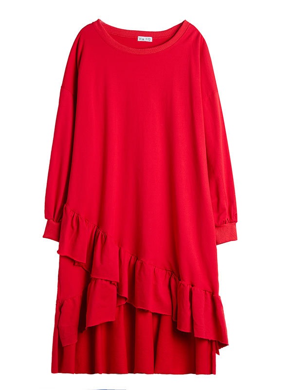 SOLID CROPPED SPLIT-JOINT LACY SWEATSHIRT DRESS