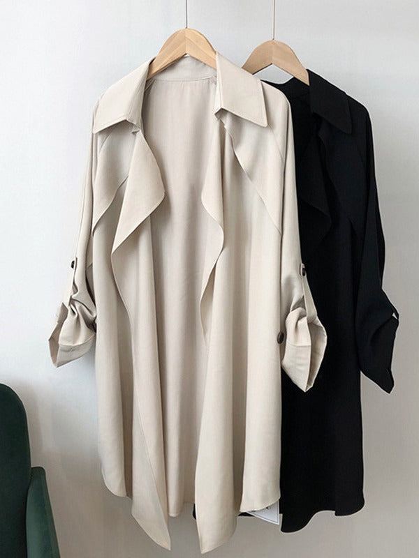 Casual Solid Split-Joint Belted Windbreaker