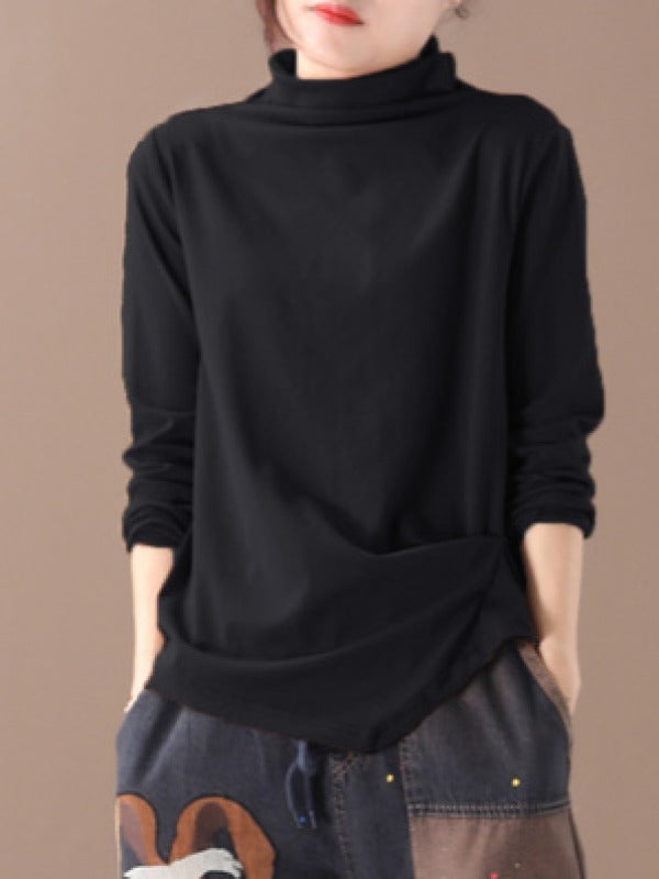 PLAIN PLEATED KNIT ASYMMETRIC T-SHIRT