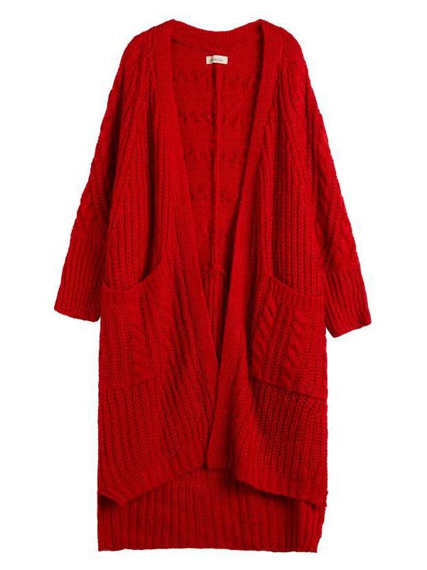 Vintage Solid Knitting Pocket Cardigan