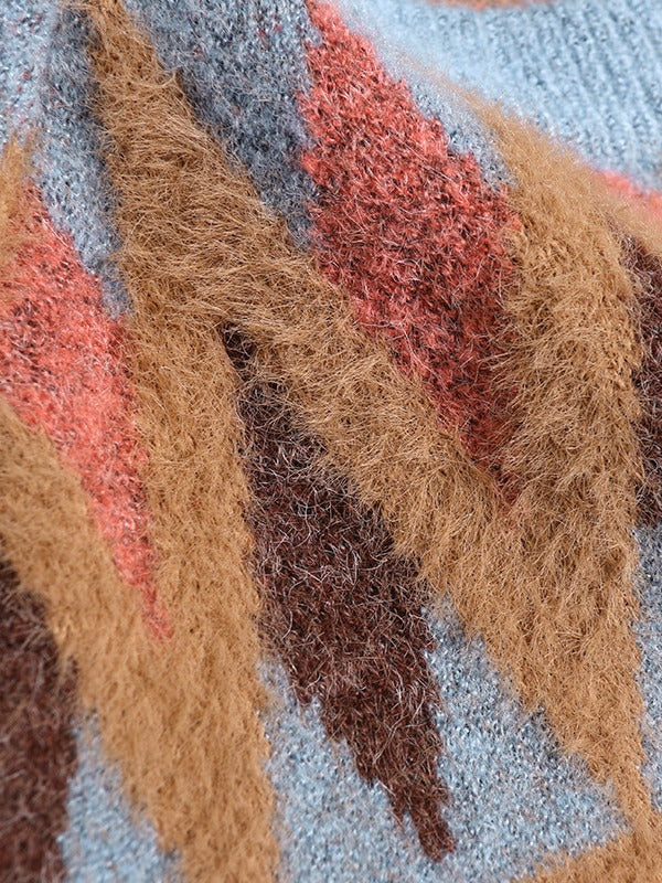 Loose Printed Round-Neck Knitting Sweater Dress