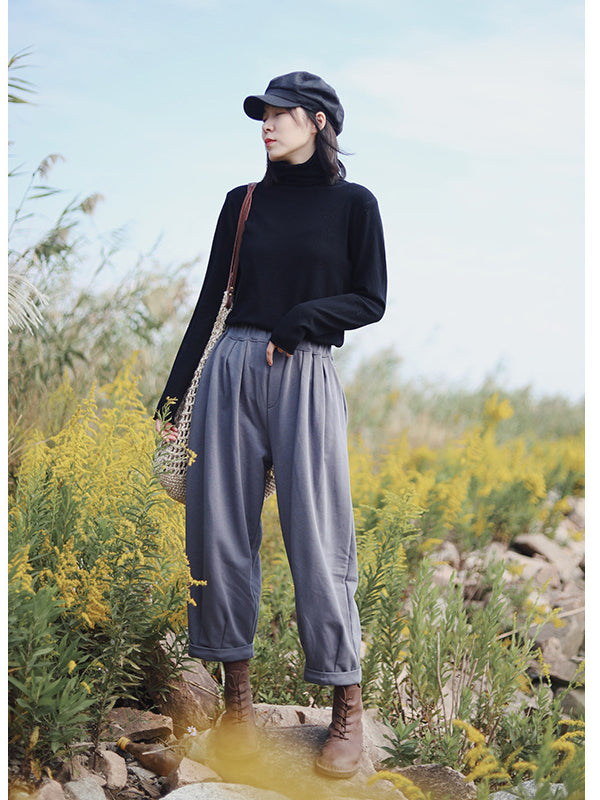 Plain Casual Long Sleeve High Collar T-Shirt