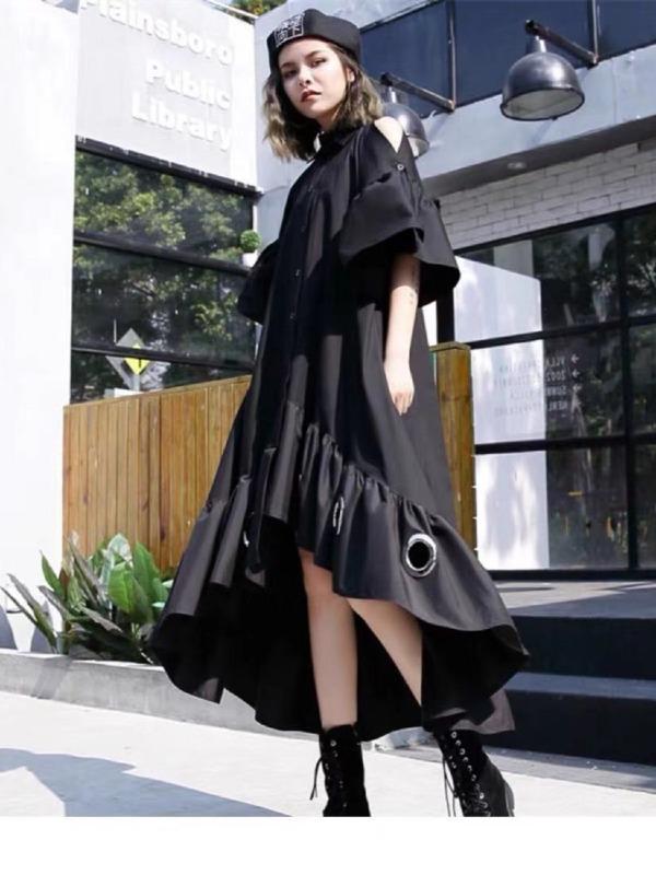 Splicing Off-The-Shoulder Cropped Iron Ring Dress