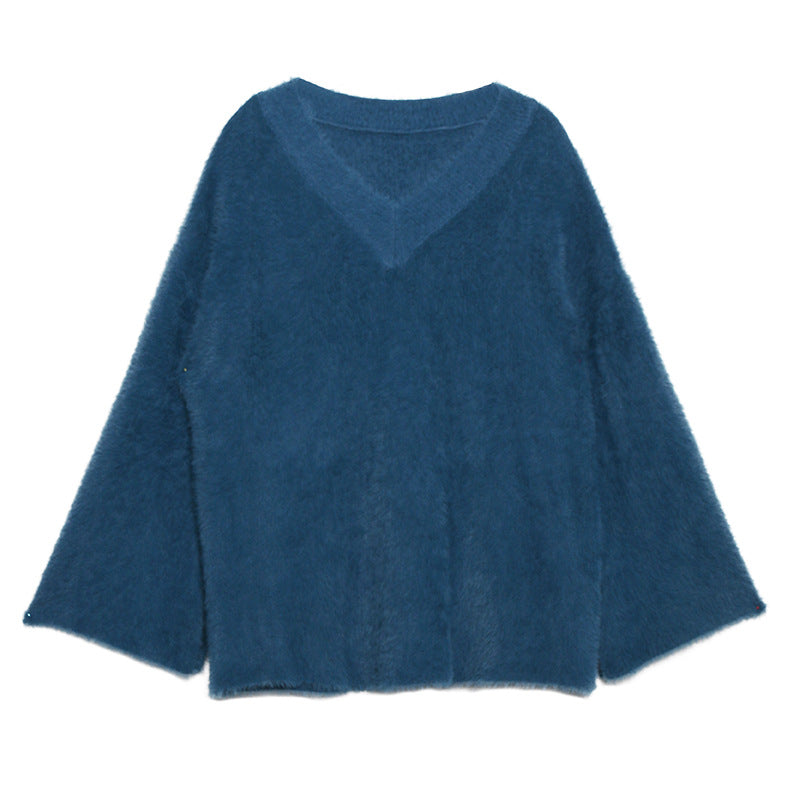 Loose V-Neck Mohair Knitting Sweater