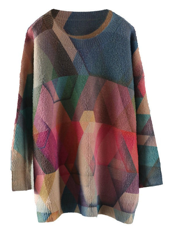 VINTAGE COLOR MATCHING PRINTED SWEATER