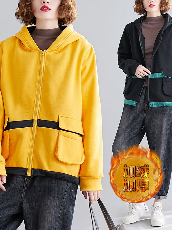 LOOSE CONTRAST COLOR POCKET THICKENING COAT