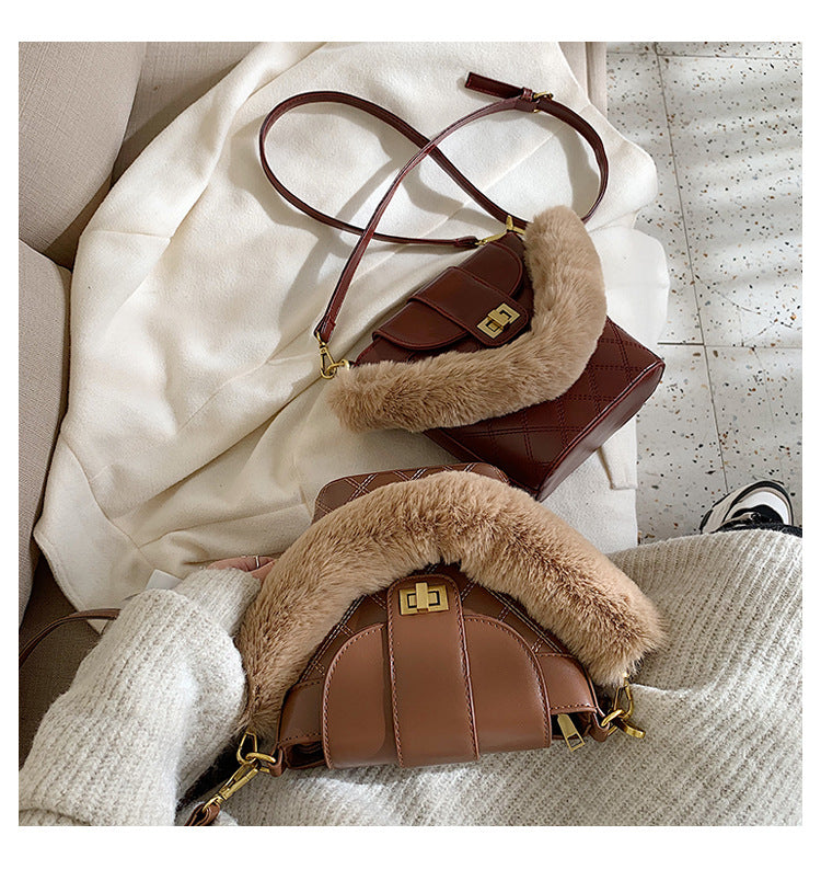 Lingge lock wool Messenger Shoulder Bag