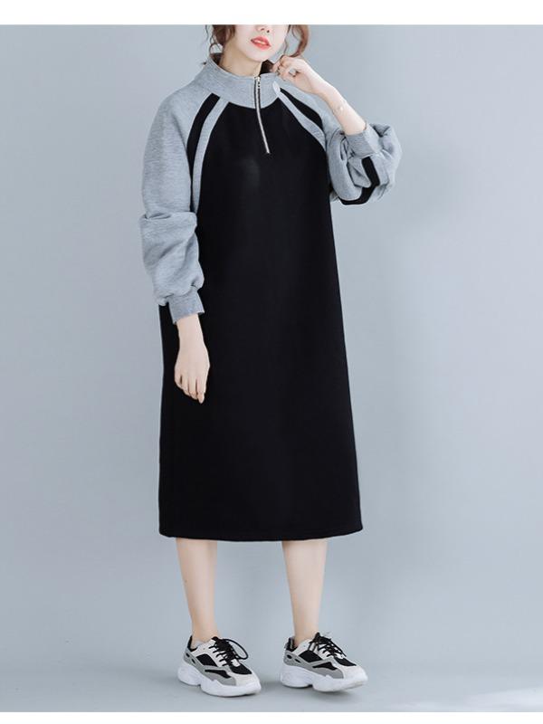 Stitching Thickening Stand Collar Sweatshirt Dress