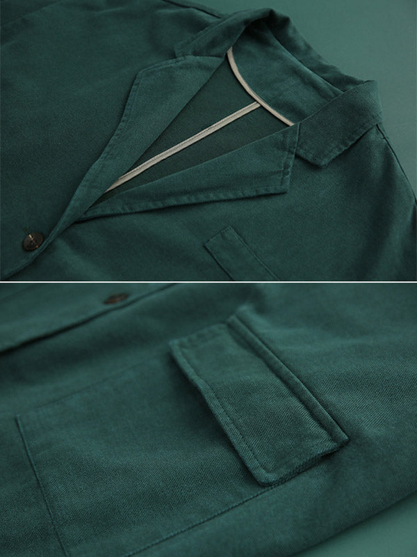 Simple Solid Color Buttoned Notched Collar Batwing Sleeve Outerwear