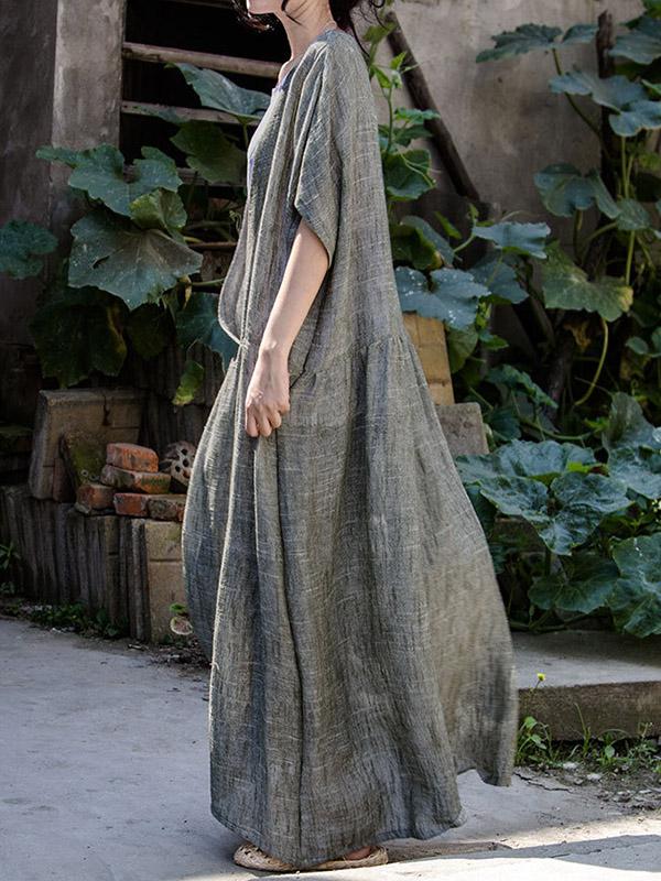 Casual Deep V-neck Linen Long Dress