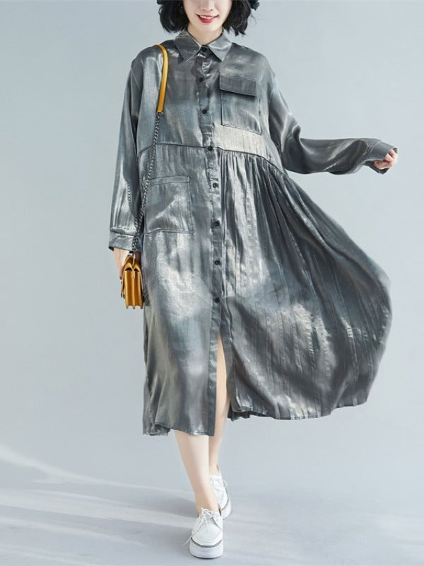 Pleated Splicing Loose Midi Dress