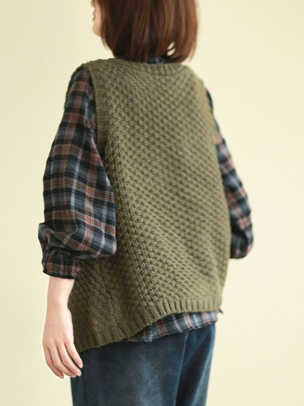 Vintage Loose Button Cropped V-Neck Vest