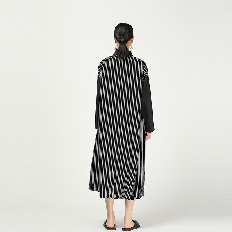 Stripe Cropped Splicing Polka Dot Shirt Midi Dress