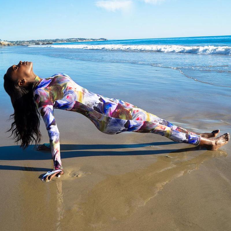 Printed Long Sleeve Gym Sport Hoodie And Leggings Suit ACTIVE WEAR