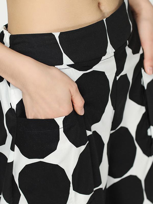 Vintage Dot Cropped Splicing Straight Leg Pants