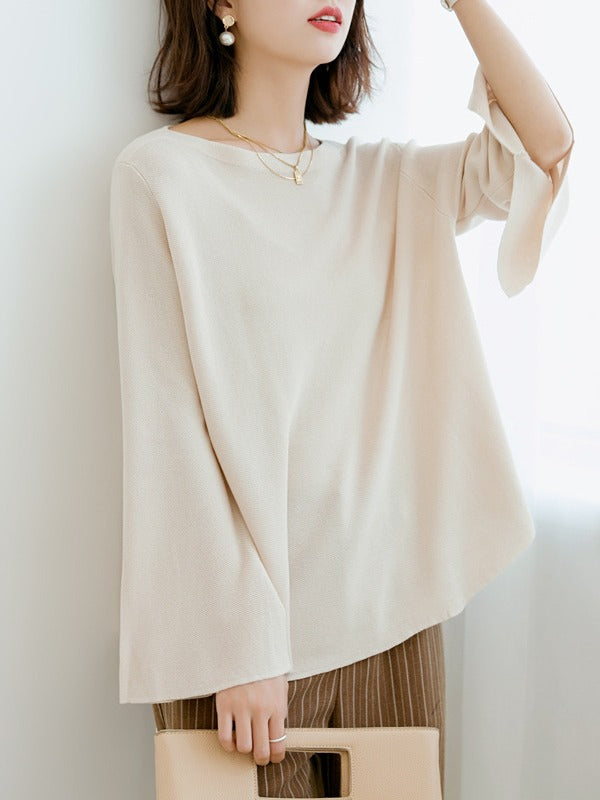 Loose Ice Silk Solid One-Collar Knitted Sweater