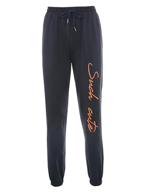 Letter Print Solid Color Athletic Pants ACTIVE WEAR